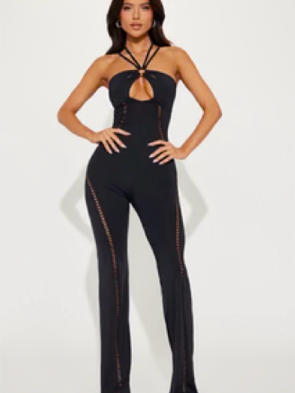 Fashion Nova Black Strappy Halter Keyhole Jumpsuit